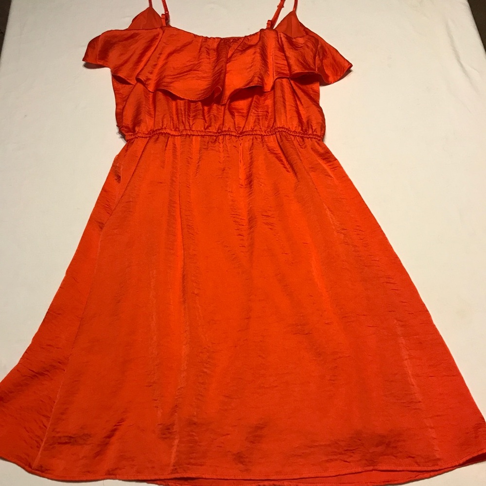 Bisou Bisou SZ 8 Orange Hammered Satin Dress EUC